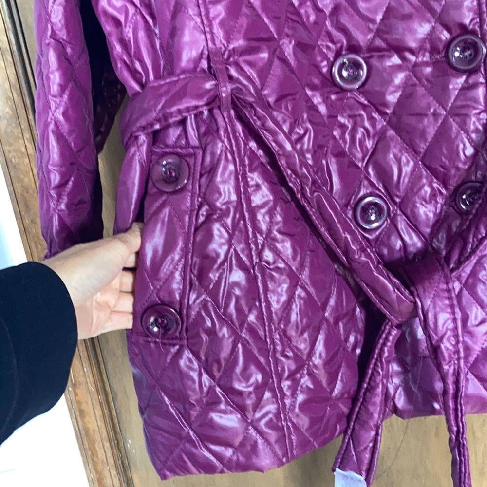 La mode plus size detachable faux fur collar quilted coat w belt 42 - Picture 6 of 17